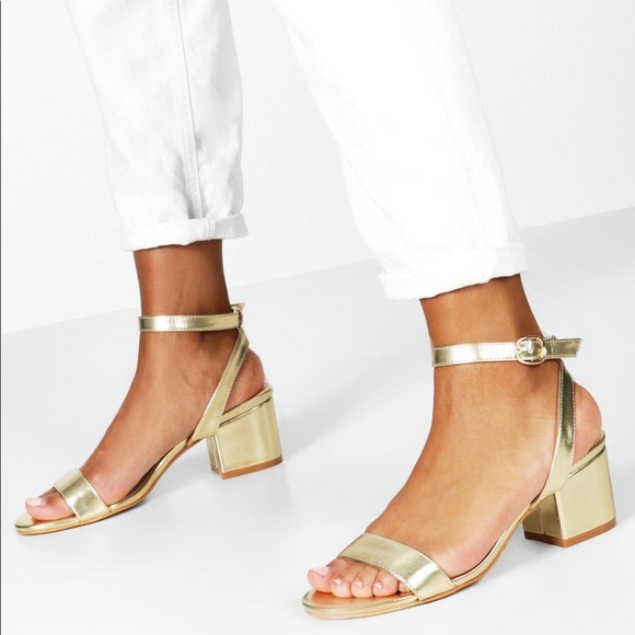 Gold Metallic Basic Low Block Barely There Heels - Picture 4 of 4